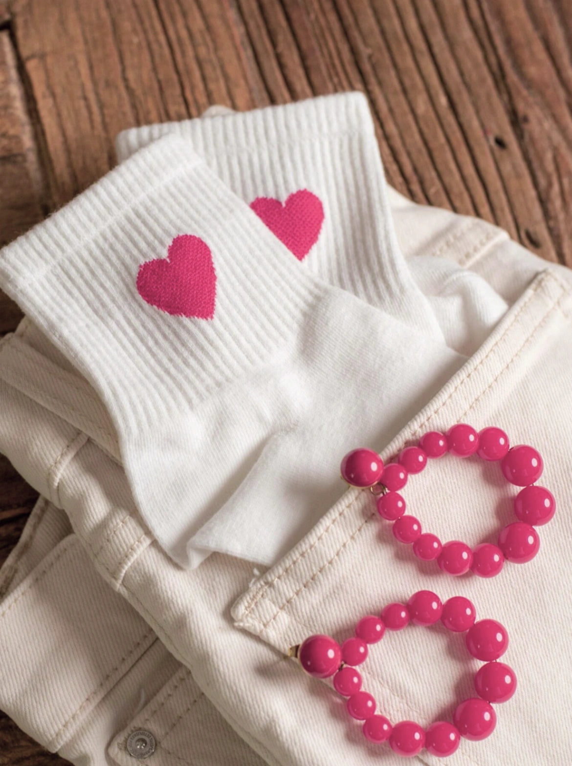 chaussettes cœur framboise