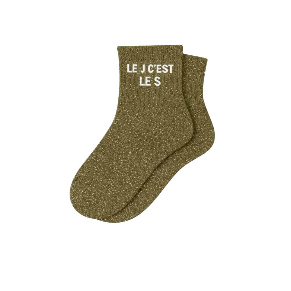 chaussettes courtes à paillettes Le J c'est le S Woom kaki