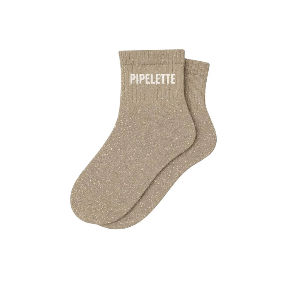chaussettes courtes à paillettes Pipelette beige