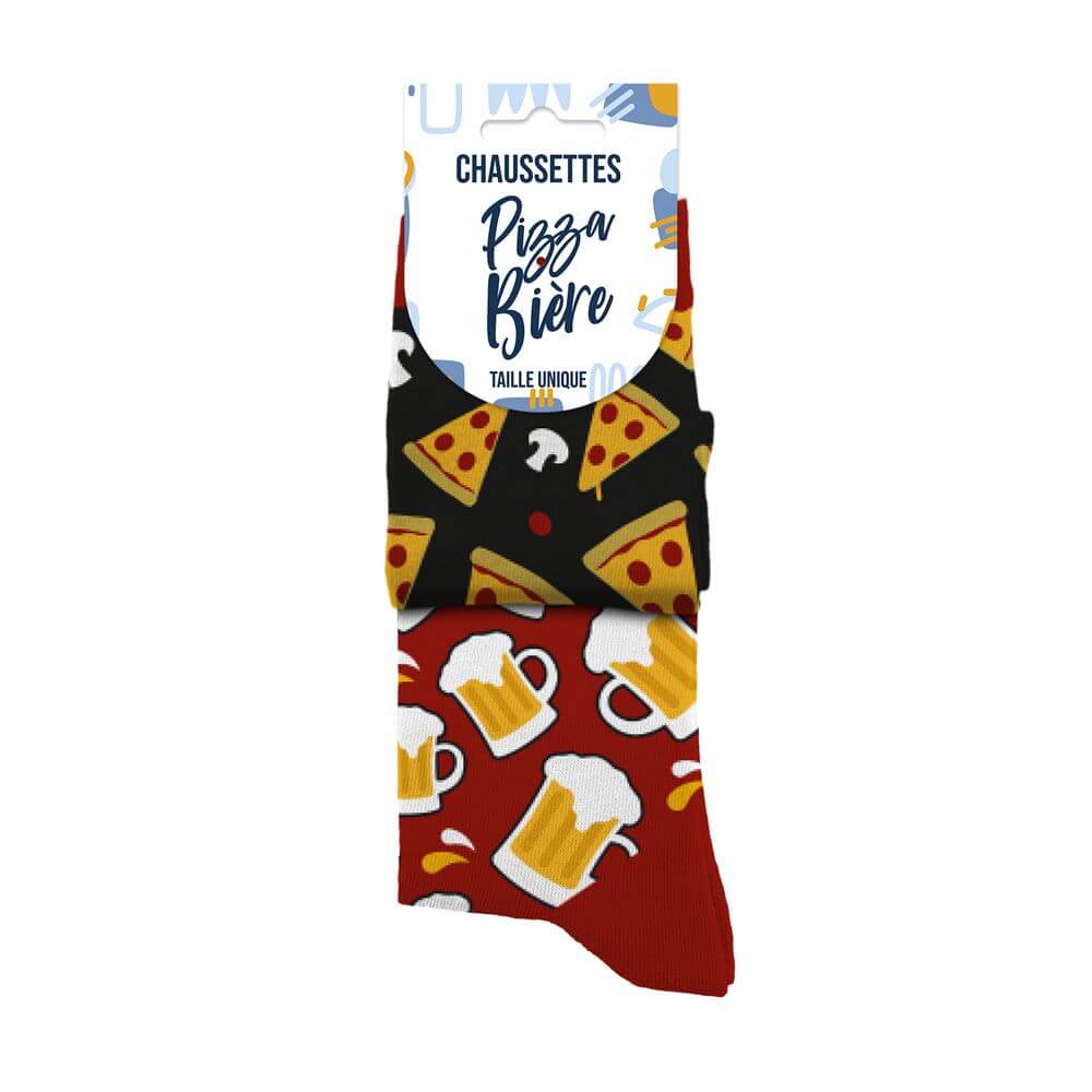 chaussettes fantaisie pizza bière