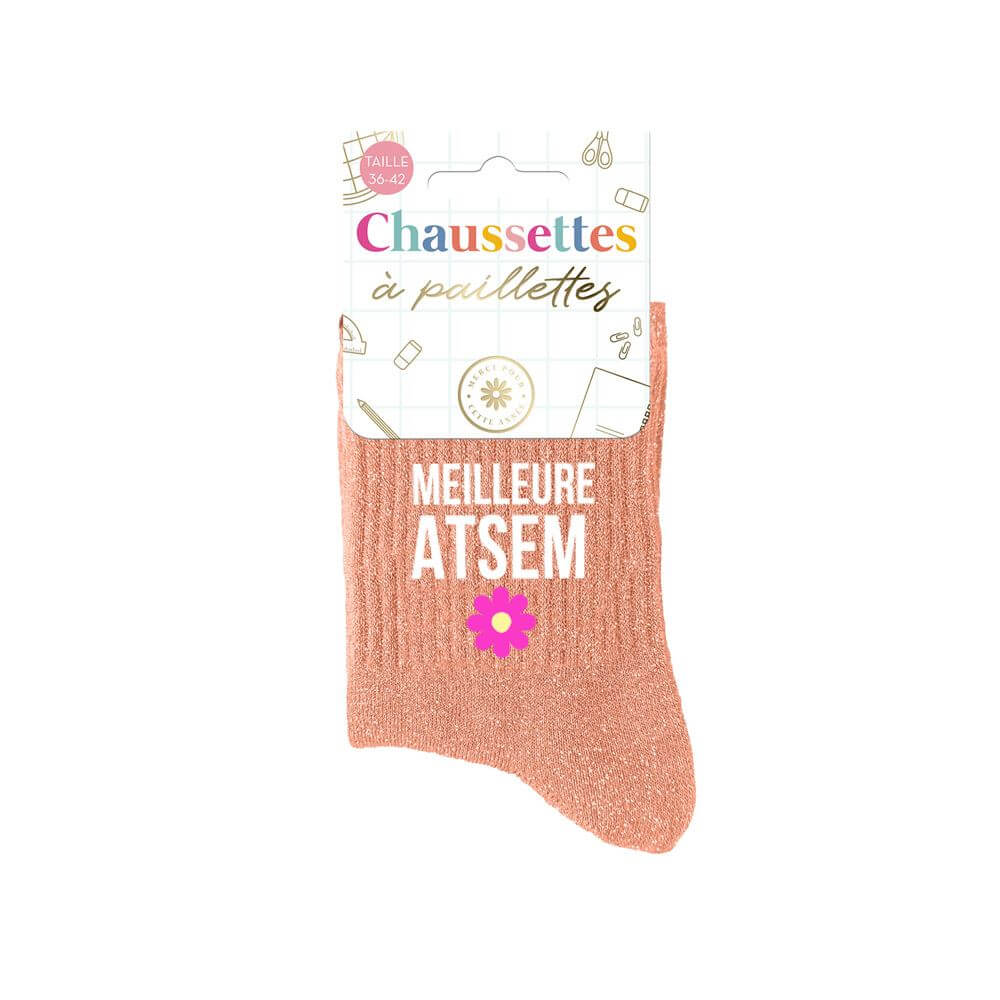 chaussettes Meilleure ATSEM à paillettes