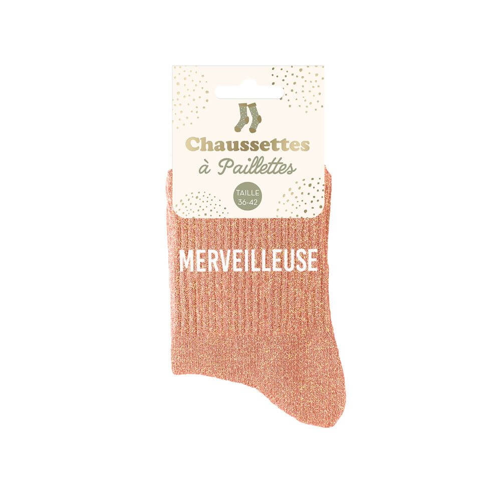 STC Chaussettes Paillettes Merveilleuse - Mot Fantaisie Drôle Et Coloré - Taille 36/42