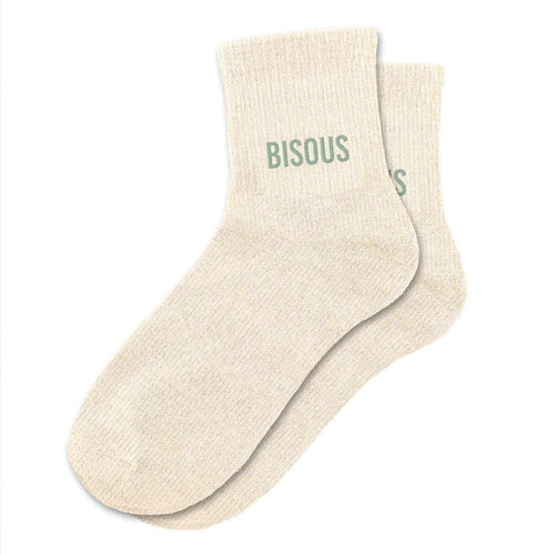 chaussettes à paillettes bisous beige