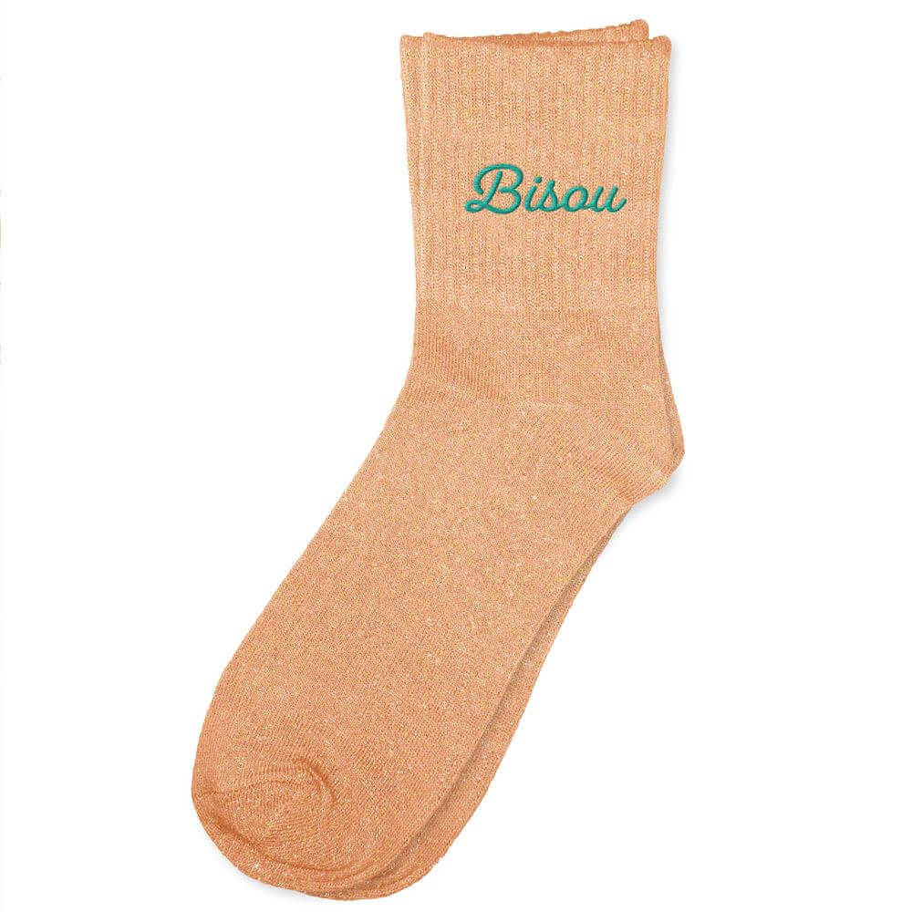 chaussettes paillettes brodées Bisou