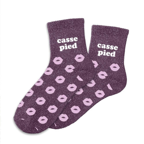 chaussettes paillettes casse pied violet