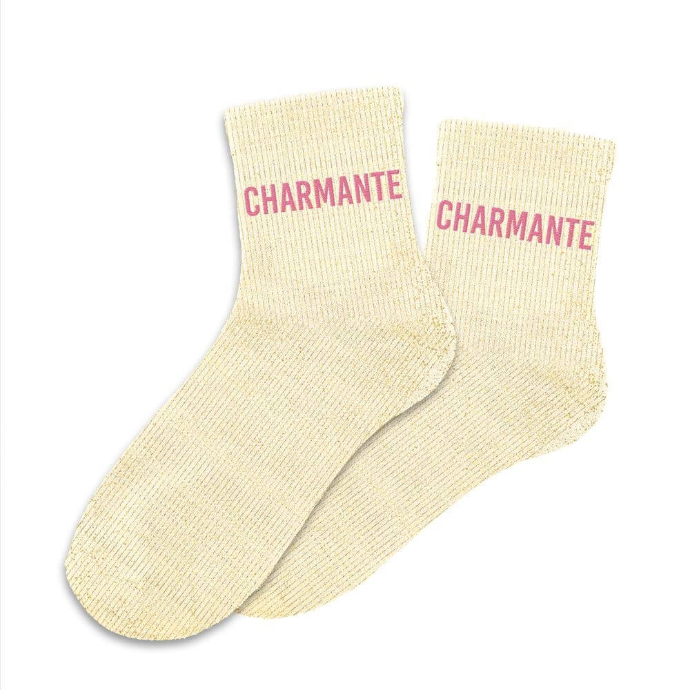 chaussettes paillettes charmante beige