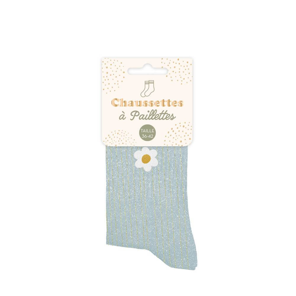chaussettes à paillettes motif fleur