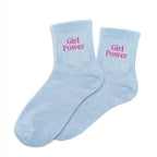 chaussettes paillettes Girl Power bleu