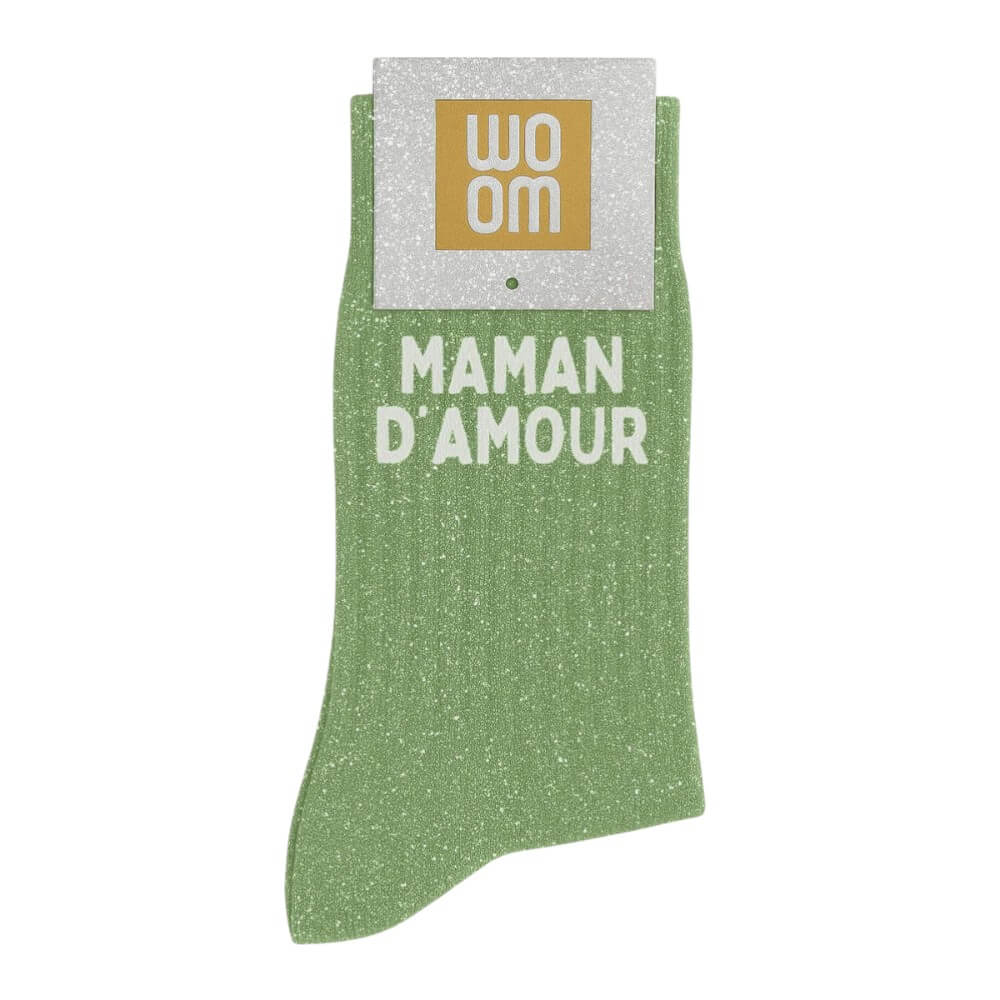 chaussettes à paillettes Maman d'amour vert Woom