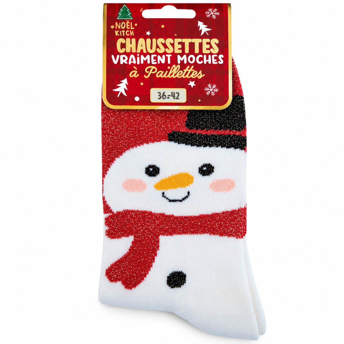 chaussettes de Noël à paillettes Bonhomme de neige