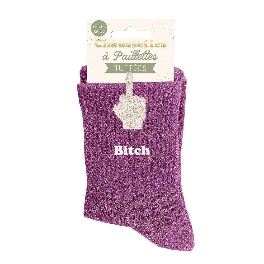 chaussettes paillettes tuftées bitch