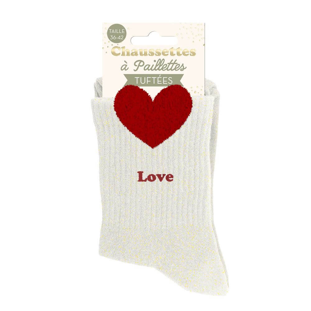 chaussettes paillettes tuftées love