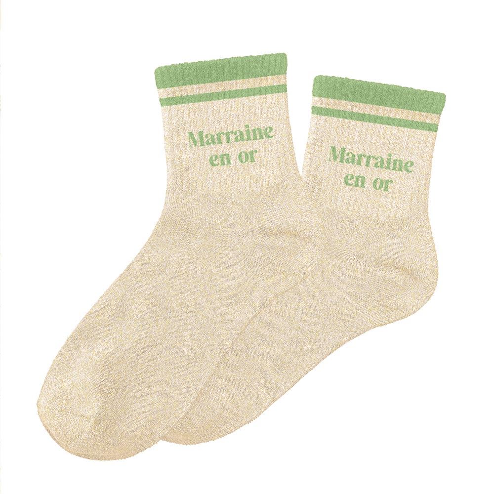 chaussettes paillettes à bandes marraine en or
