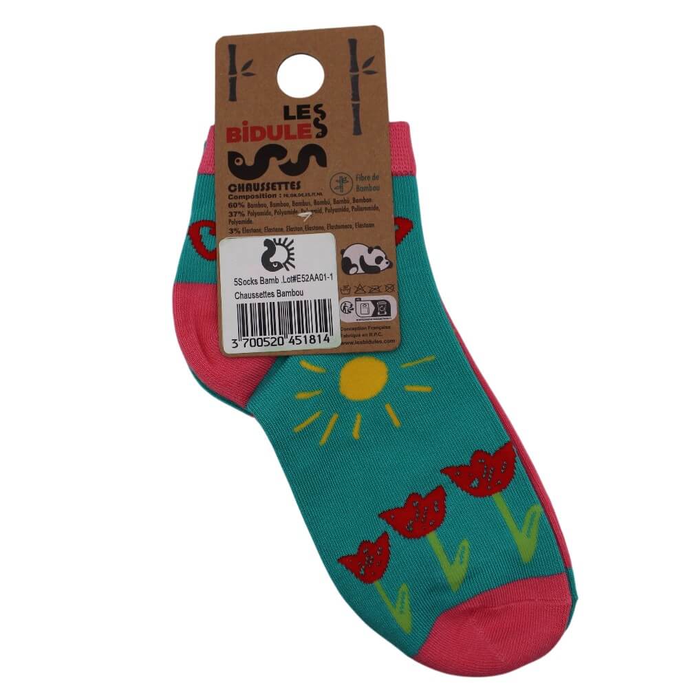 Socquettes bambou nature colorée dos