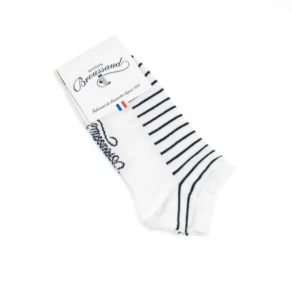 Socquettes rayées homme blanc/marine Maison Broussaud